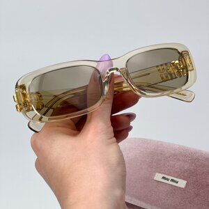 Miu Miu MU08ZS 11T40F BRAND NEW Sunglasses Transparent Brown Rectangle Women